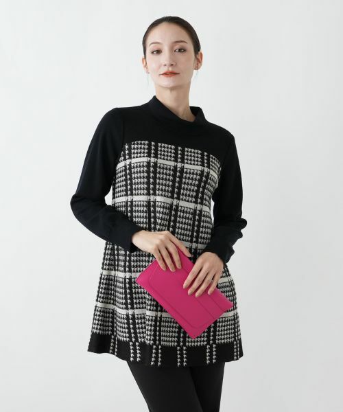 Leilian / レリアン ニット・セーター | 千鳥格子ニットチュニック【25年11月カタログ】(ブラック)
