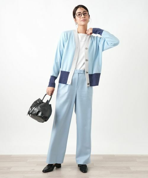 Leilian / レリアン カーディガン・ボレロ | カシミヤ配色カーディガン【Leilian WHITE LABEL】(スカイブルー)