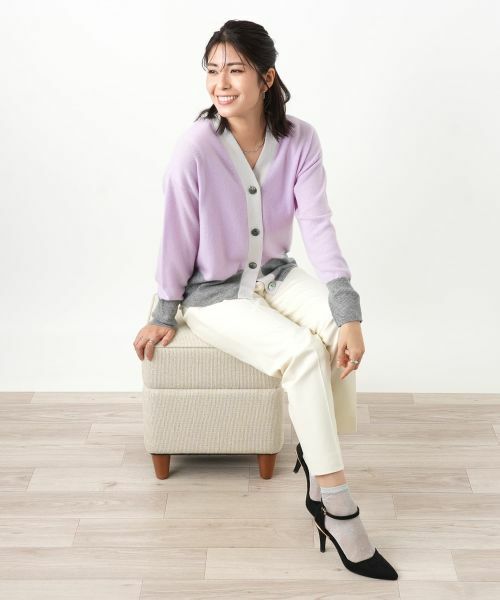 Leilian / レリアン カーディガン・ボレロ | カシミヤ配色カーディガン【Leilian WHITE LABEL】 | 詳細1