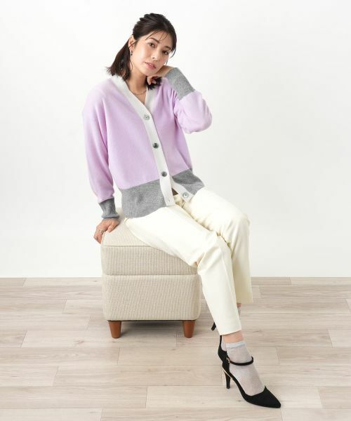 Leilian / レリアン カーディガン・ボレロ | カシミヤ配色カーディガン【Leilian WHITE LABEL】 | 詳細2