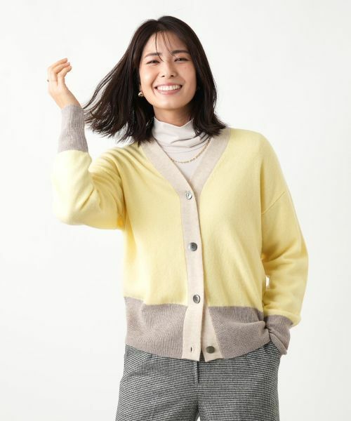 Leilian / レリアン カーディガン・ボレロ | カシミヤ配色カーディガン【Leilian WHITE LABEL】(レモンイエロー系)