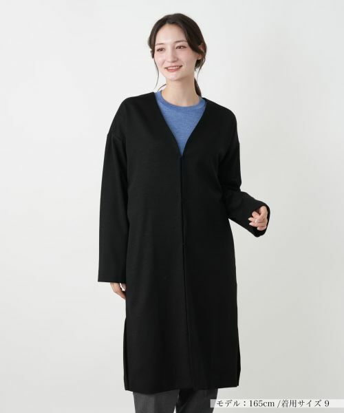 Leilian / レリアン その他アウター | ノーカラーVネックコート(ブラック)