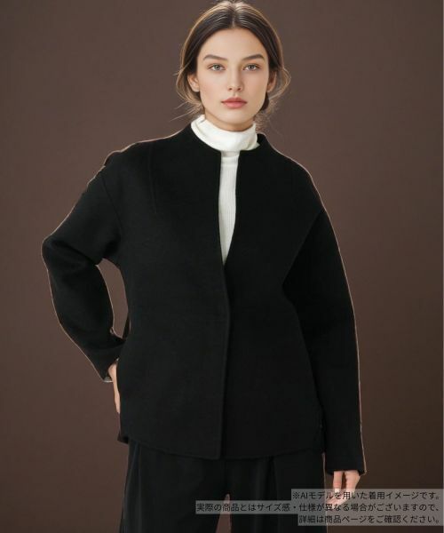 Leilian/レリアン 異素材切替ノーカラージャケット ブラック 11(L)