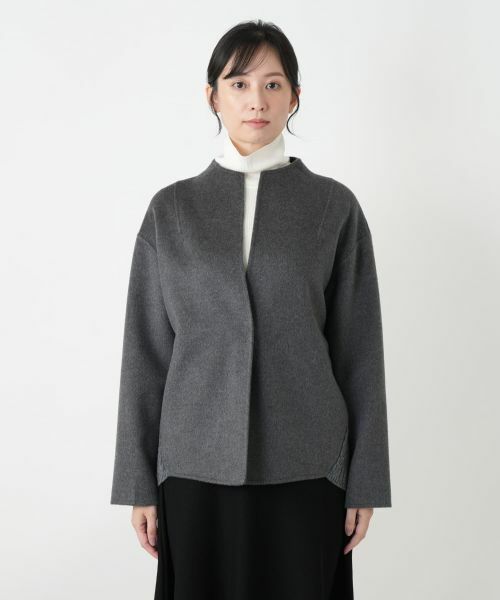 Leilian / レリアン テーラードジャケット | 異素材切替ノーカラージャケット | 詳細10