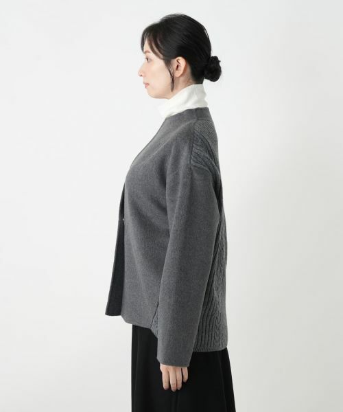 Leilian / レリアン テーラードジャケット | 異素材切替ノーカラージャケット | 詳細11