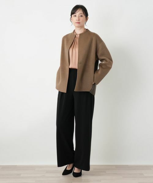 Leilian / レリアン テーラードジャケット | 異素材切替ノーカラージャケット | 詳細4