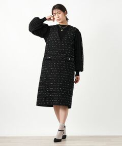 Leilian / レリアン ロング・マキシ丈ワンピース | ドットツイードジャンパースカート【セレモニー】【Leilian WHITE LABEL】