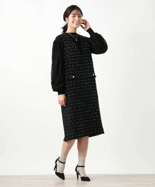 Leilian / レリアン ロング・マキシ丈ワンピース | ドットツイードジャンパースカート【セレモニー】【Leilian WHITE LABEL】 | 詳細1