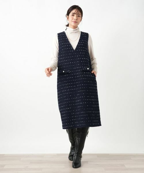 Leilian / レリアン ロング・マキシ丈ワンピース | ドットツイードジャンパースカート【セレモニー】【Leilian WHITE LABEL】 | 詳細11