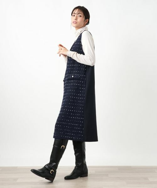 Leilian / レリアン ロング・マキシ丈ワンピース | ドットツイードジャンパースカート【セレモニー】【Leilian WHITE LABEL】 | 詳細12