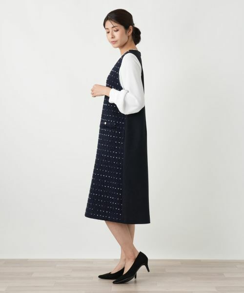 Leilian / レリアン ロング・マキシ丈ワンピース | ドットツイードジャンパースカート【セレモニー】【Leilian WHITE LABEL】 | 詳細18