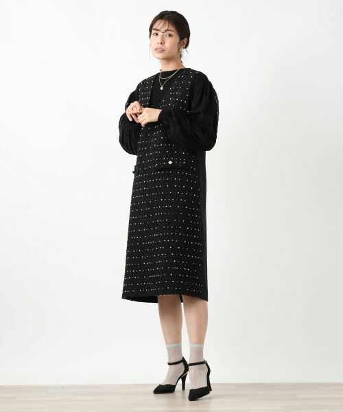 Leilian / レリアン ロング・マキシ丈ワンピース | ドットツイードジャンパースカート【セレモニー】【Leilian WHITE LABEL】 | 詳細2