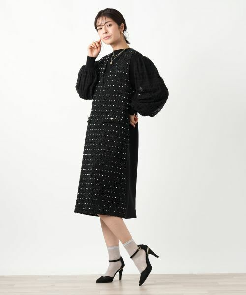 Leilian / レリアン ロング・マキシ丈ワンピース | ドットツイードジャンパースカート【セレモニー】【Leilian WHITE LABEL】 | 詳細3