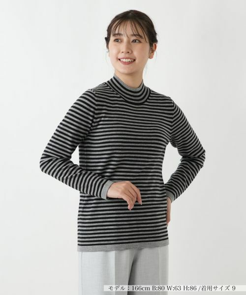 Leilian/レリアン ハイネックボーダーニット【Leilian WHITE LABEL】 ブラック 11(L)