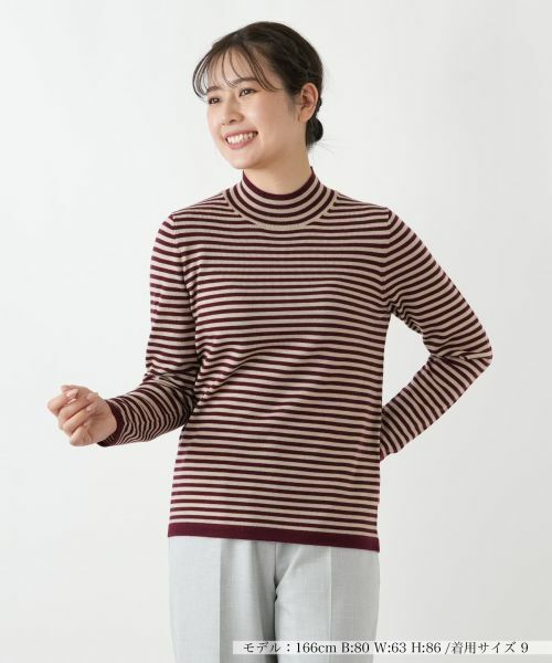Leilian/レリアン ハイネックボーダーニット【Leilian WHITE LABEL】 ボルドー 11(L)