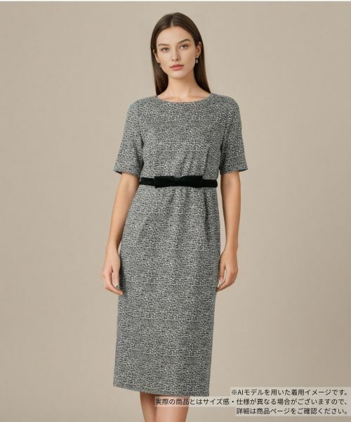 Leilian / レリアン ドレス | ラメ混ウエストリボンワンピース(ブラック)