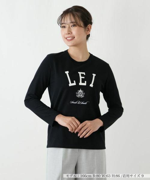 Leilian/レリアン ロゴクルーネックカットソー ブラック 11(L)