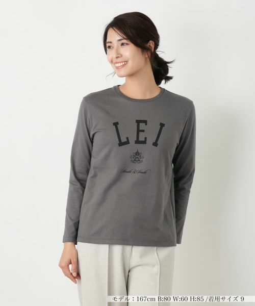 Leilian / レリアン カットソー | ロゴクルーネックカットソー(チャコール系)