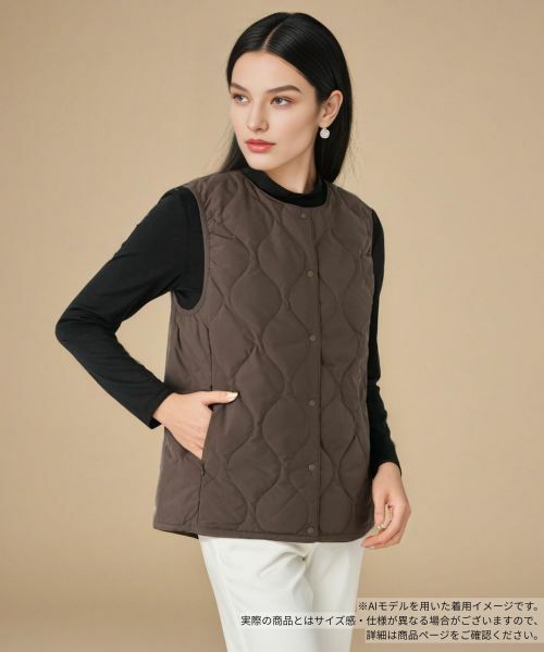 Leilian / レリアン テーラードジャケット | 【TAION】ノーカラーダウンベスト(ダークブラウン)