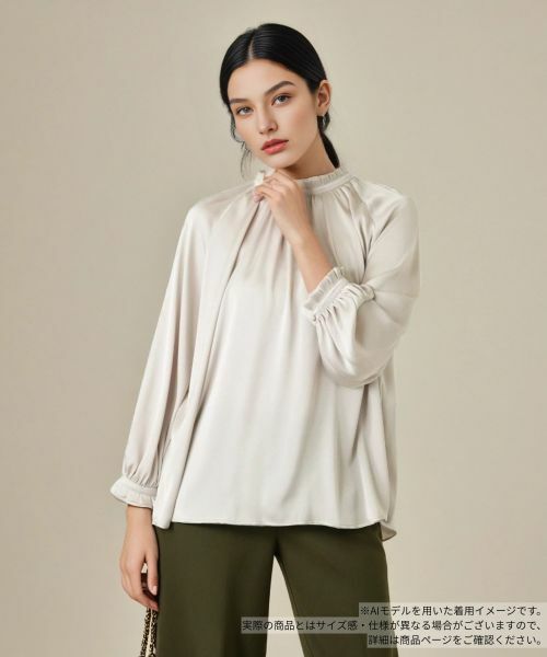 Leilian/レリアン フリルタックブラウス ライトグレー 9(M)
