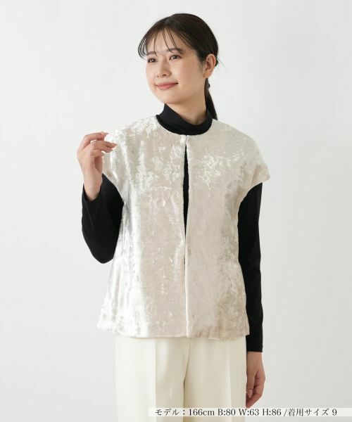 Leilian/レリアン ノーカラーフレンチスリーブベスト ベージュ 9(M)