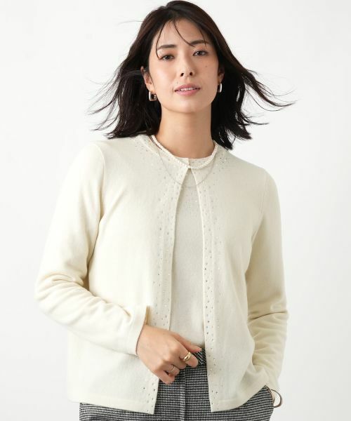 Leilian / レリアン カーディガン・ボレロ | ビジュークルーネックカーディガン【Leilian WHITE LABEL】(アイボリー)