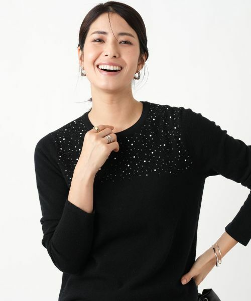 Leilian / レリアン ニット・セーター | ビジュークルーネックニット【Leilian WHITE LABEL】(ブラック)