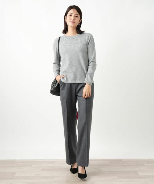 Leilian / レリアン ニット・セーター | ビジュークルーネックニット【Leilian WHITE LABEL】(グレー)