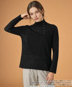 Leilian / レリアン カットソー | 透かし編みハイネックニットソー
