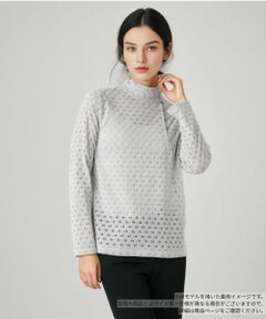 Leilian / レリアン カットソー | 透かし編みハイネックニットソー