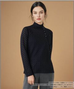 Leilian / レリアン カットソー | 透かし編みハイネックニットソー