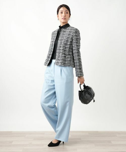 Leilian / レリアン テーラードジャケット | ツイードノーカラージャケット【セレモニー】【Leilian WHITE LABEL】(ブラック)