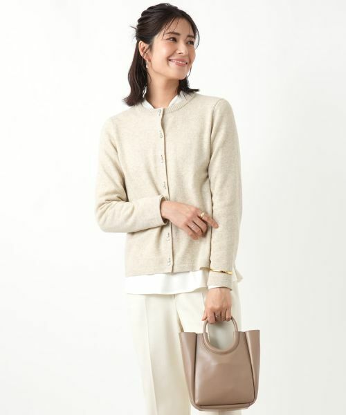 Leilian / レリアン カーディガン・ボレロ | ビジュークルーネックカーディガン【Leilian WHITE LABEL】(ライトベージュ)