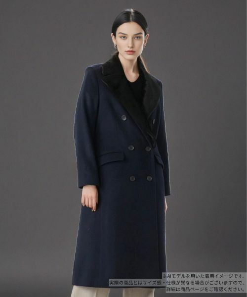 Leilian / レリアン その他アウター | フェイクファー切替ダブルブレストコート(ネイビー)