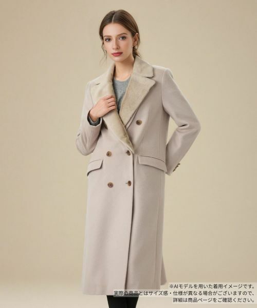 Leilian / レリアン その他アウター | フェイクファー切替ダブルブレストコート(ベージュ)