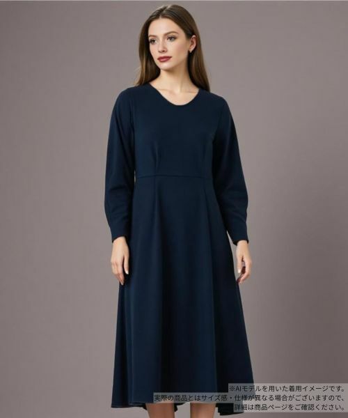 Leilian / レリアン ドレス | Vネックフレアワンピース(ネイビー系)