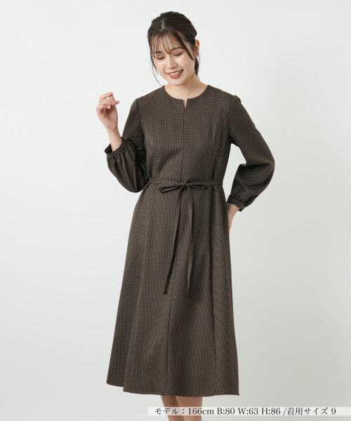 Leilian / レリアン ドレス | チェックスキッパーワンピース【Leilian WHITE LABEL】(ダークブラウン)