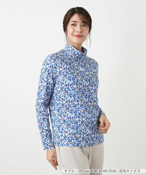 Leilian / レリアン カットソー | 小花柄ハイネックカットソー（ロイヤルブルー）