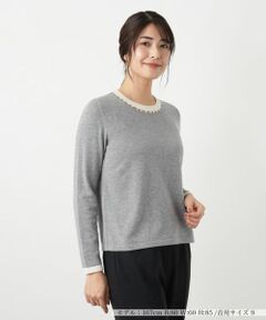 Leilian / レリアン ニット・セーター | ビジューネックバイカラーニット【Leilian WHITE LABEL】