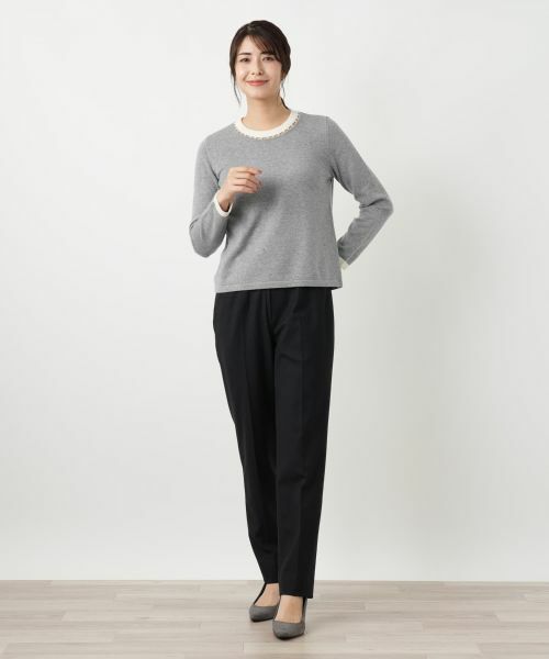 Leilian / レリアン ニット・セーター | ビジューネックバイカラーニット【Leilian WHITE LABEL】 | 詳細1