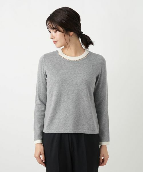 Leilian / レリアン ニット・セーター | ビジューネックバイカラーニット【Leilian WHITE LABEL】 | 詳細4