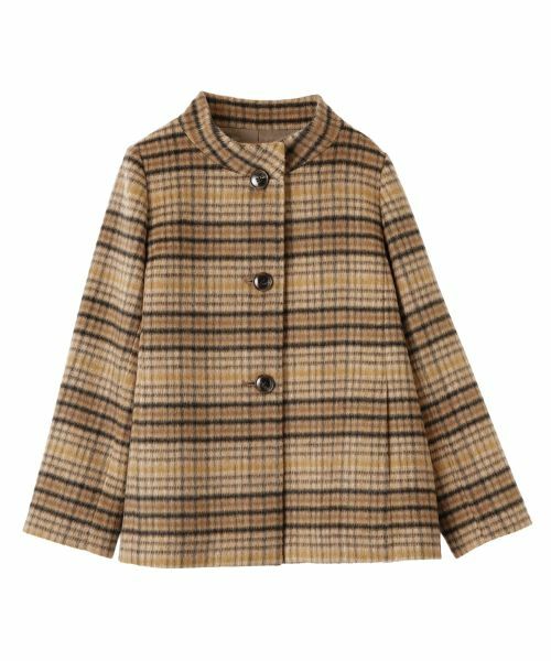 Leilian / レリアン その他アウター | チェックスタンドカラーコート【Leilian WHITE LABEL】(キャメル系)