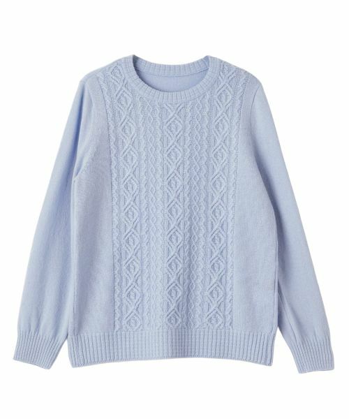 Leilian / レリアン ニット・セーター | カシミヤケーブル編みニット【Leilian WHITE LABEL】(サックスブルー)
