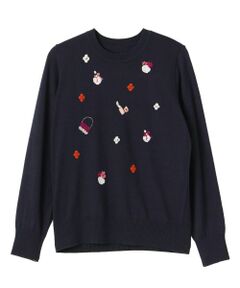 Leilian / レリアン ニット・セーター | 刺繍クルーネックニット【Leilian WHITE LABEL】