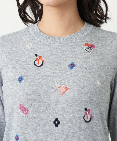 Leilian / レリアン ニット・セーター | 刺繍クルーネックニット【Leilian WHITE LABEL】 | 詳細10