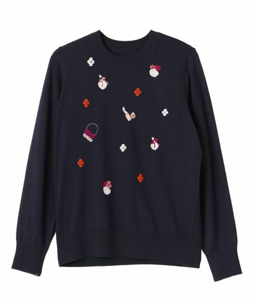 Leilian / レリアン ニット・セーター | 刺繍クルーネックニット【Leilian WHITE LABEL】(ネイビー)