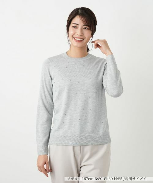 Leilian / レリアン ニット・セーター | ラメビジュークルーネックニット（ライトグレー）