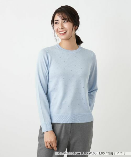 Leilian / レリアン ニット・セーター | ラメビジュークルーネックニット（サックスブルー）