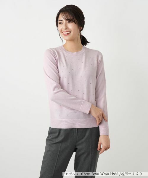 Leilian / レリアン ニット・セーター | ラメビジュークルーネックニット（ピンク）