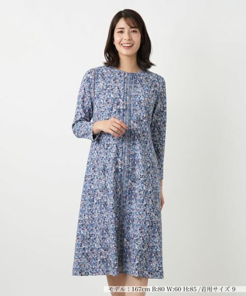 Leilian / レリアン ドレス | 異素材切替ミックスカラーワンピース【Leilian WHITE LABEL】（ロイヤルブルー）